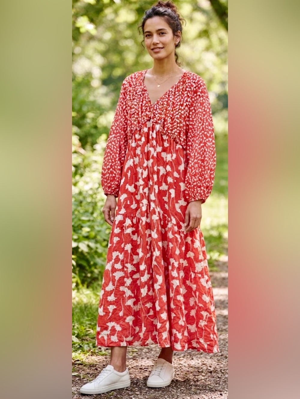 Diane Von Furstenberg Target Orangey Red White Floral Maxi Dress XL